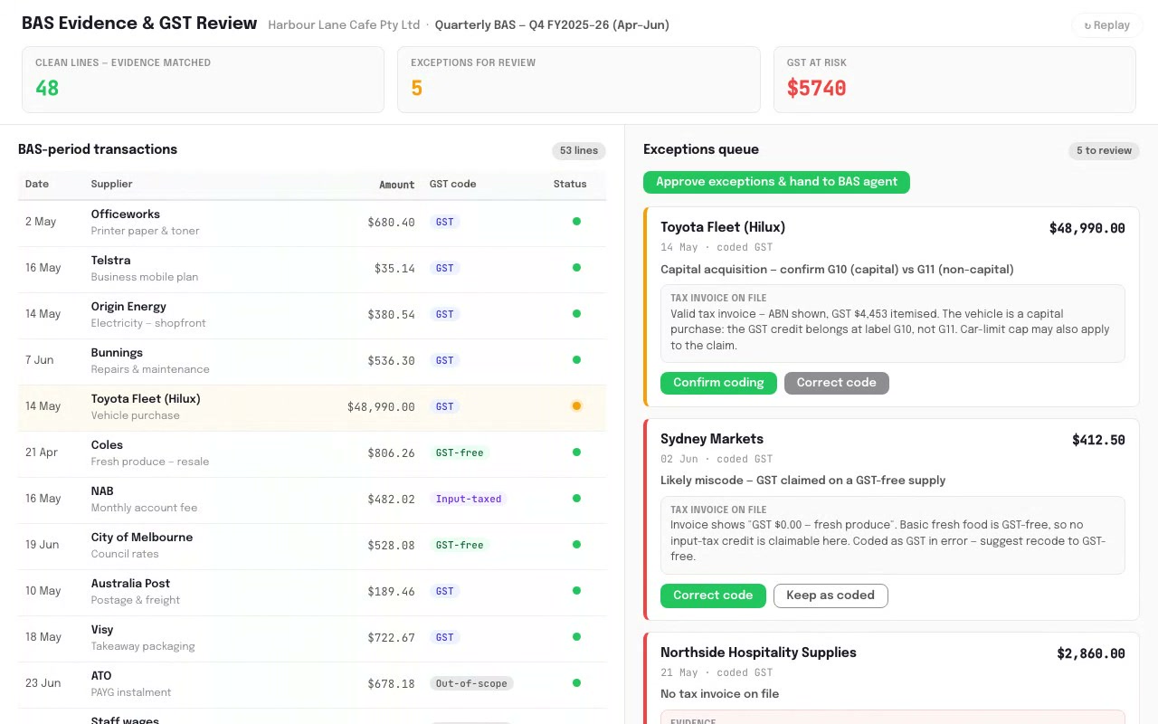 BAS Evidence & GST Review - Accounting AI application
