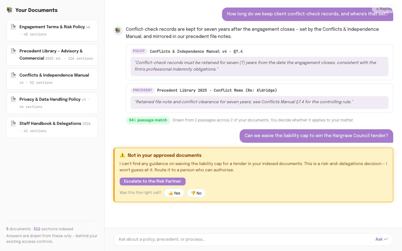 Precedent & Knowledge Finder - Professional Services AI application
